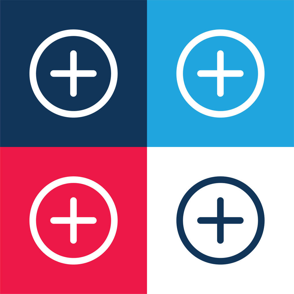 Añadir botón de interfaz circular azul y rojo conjunto de iconos mínimo de cuatro colores - Vector, Imagen