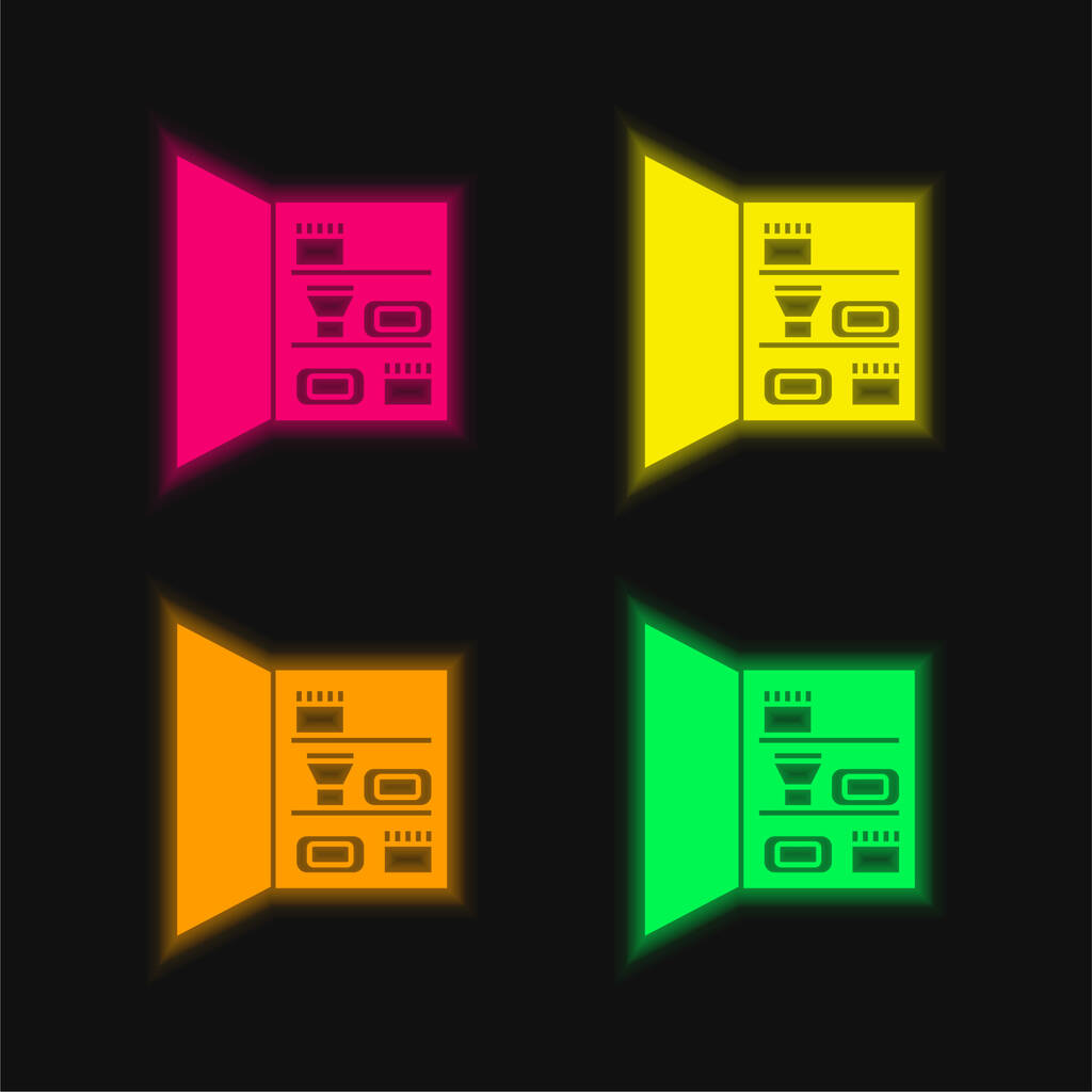 Badkamer kast met persoonlijke verzorging Objecten vier kleuren gloeiende neon vector icoon - Vector, afbeelding