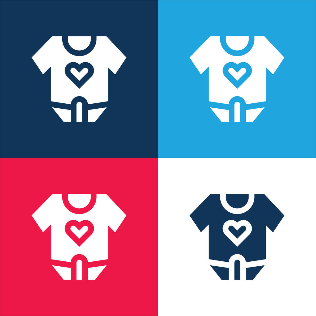 Baby Body azul y rojo conjunto de iconos mínimo de cuatro colores - Vector, Imagen