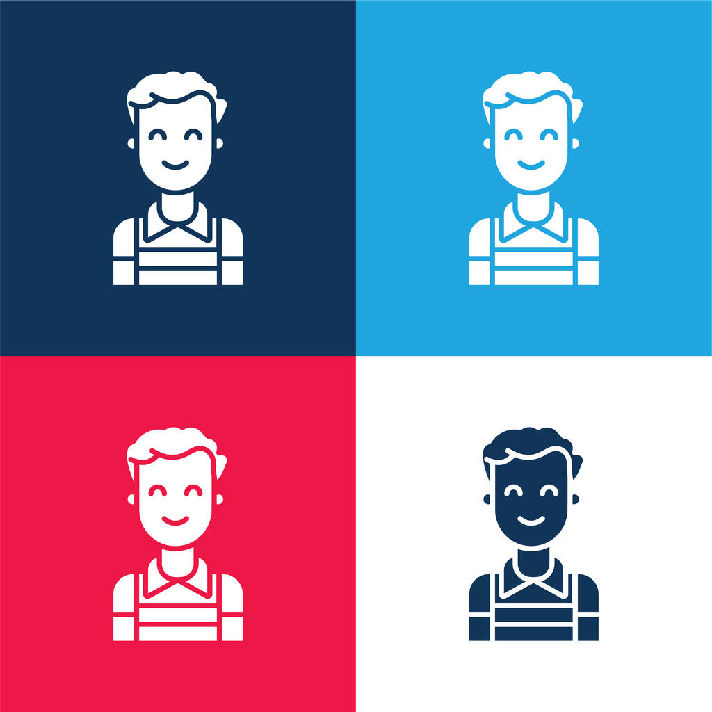 Boy blue and red four color minimal icon set - Vector, Image