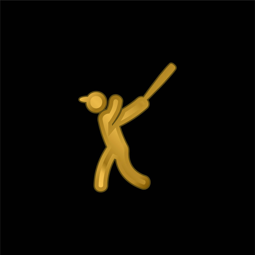 Baseball Player gold plated metalic icon or logo vector - Vector, Image