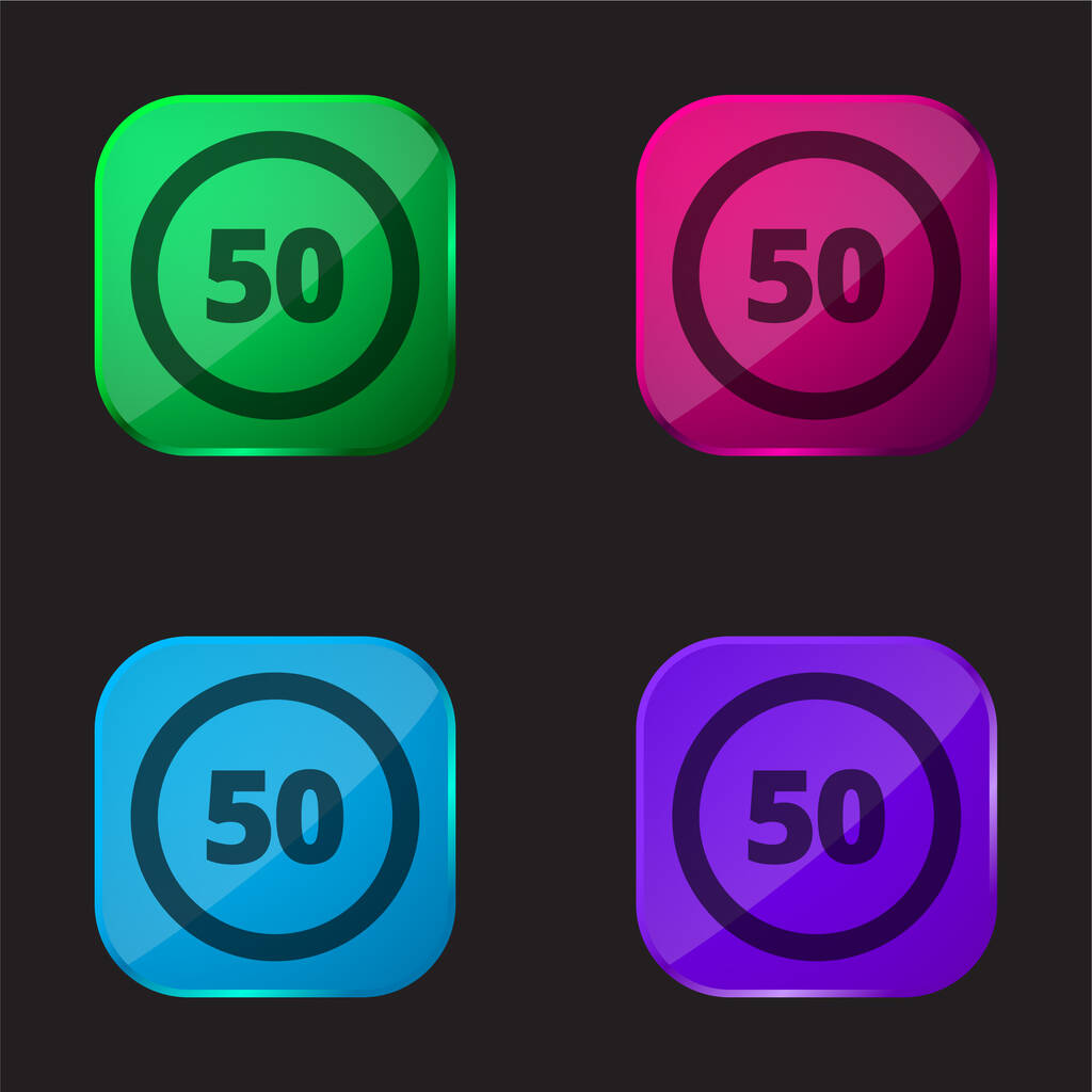 50 Speed Limit Sign four color glass button icon - Vector, Image
