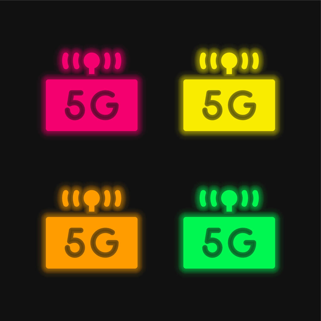 icône vectorielle néon éclatante de 5g quatre couleurs - Vecteur, image