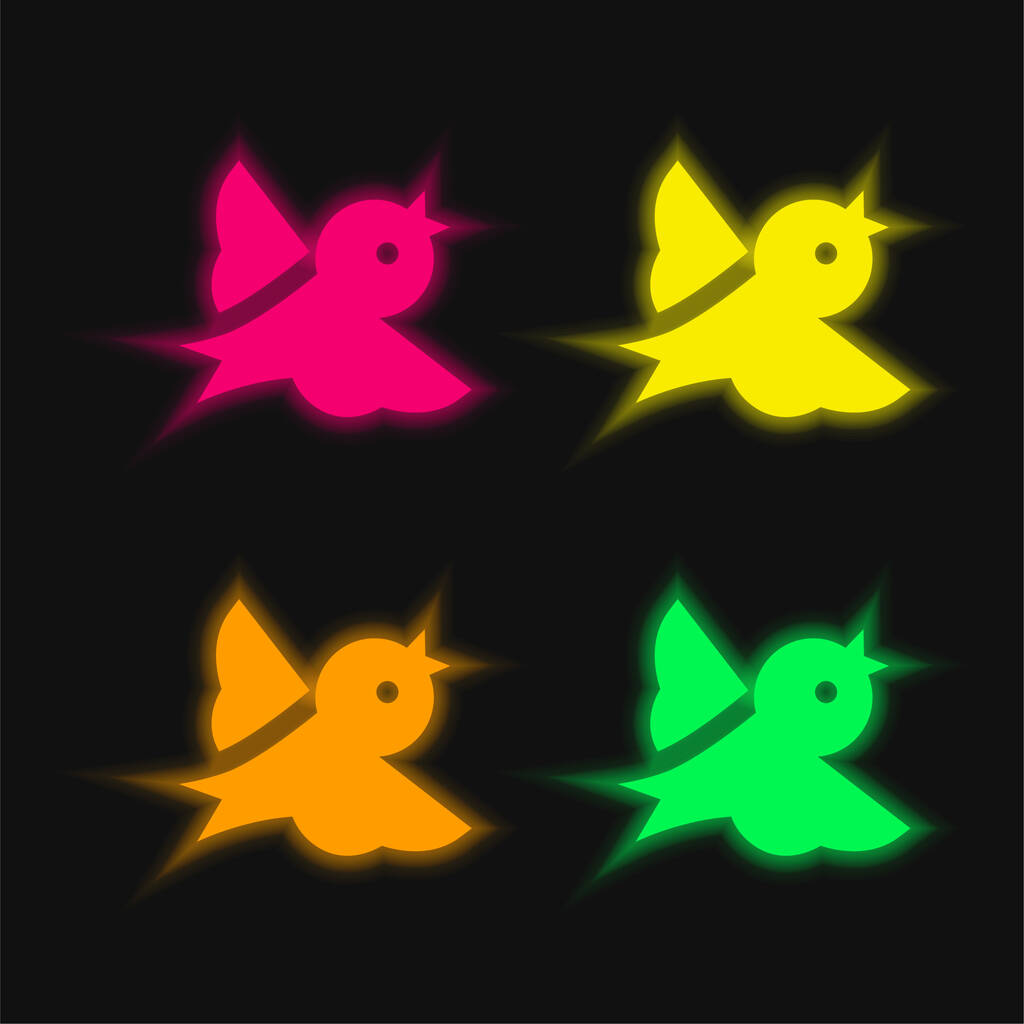 Pássaro quatro cor brilhante ícone vetor de néon - Vetor, Imagem