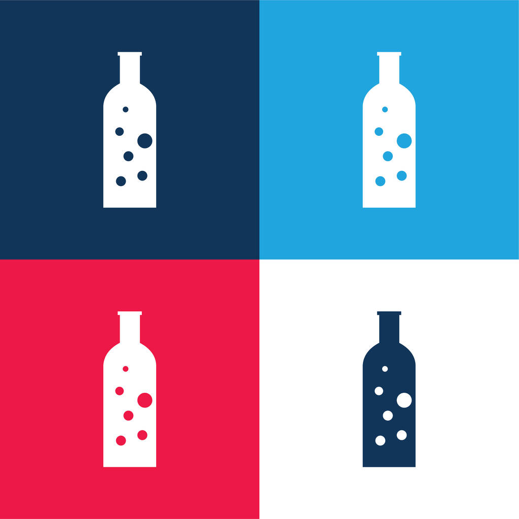 Μπουκάλι με φυσαλίδες μπλε και κόκκινο σετ τεσσάρων χρωμάτων minimal εικονίδιο - Διάνυσμα, εικόνα