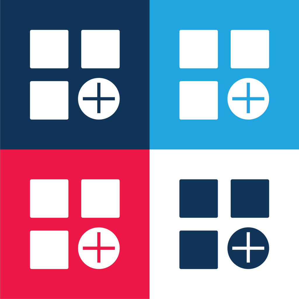 Aggiungere blu e rosso quattro colori set di icone minime - Vettoriali, immagini