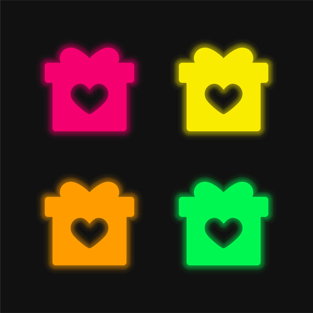 Verjaardag Aanwezig vier kleuren gloeiende neon vector pictogram - Vector, afbeelding