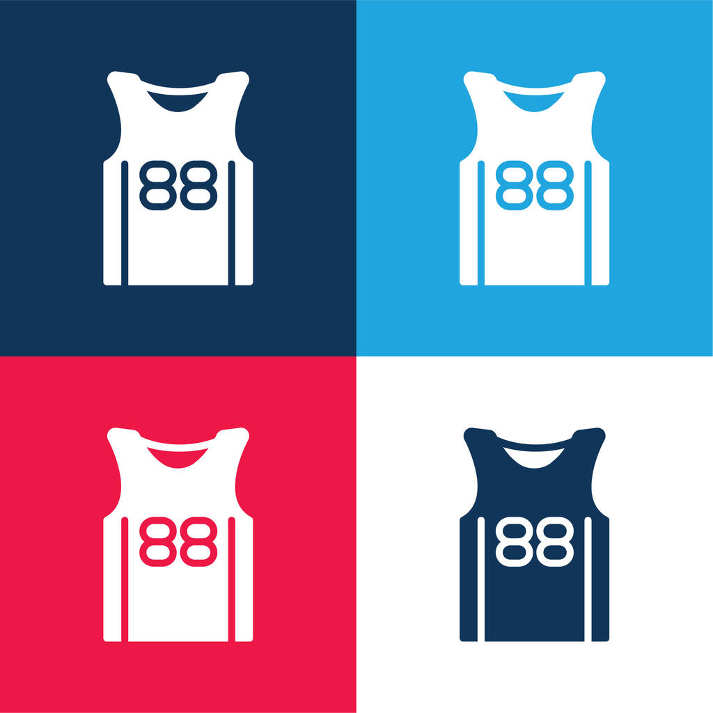Basketbal Jersey blauw en rood vier kleuren minimale pictogram set - Vector, afbeelding