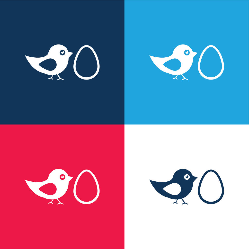 鳥と卵の青と赤の4色の最小アイコンセット - ベクター画像
