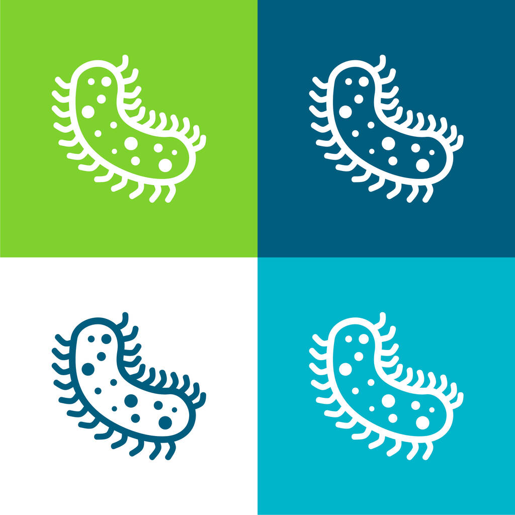 Bacterias Plano de cuatro colores mínimo icono conjunto - Vector, imagen