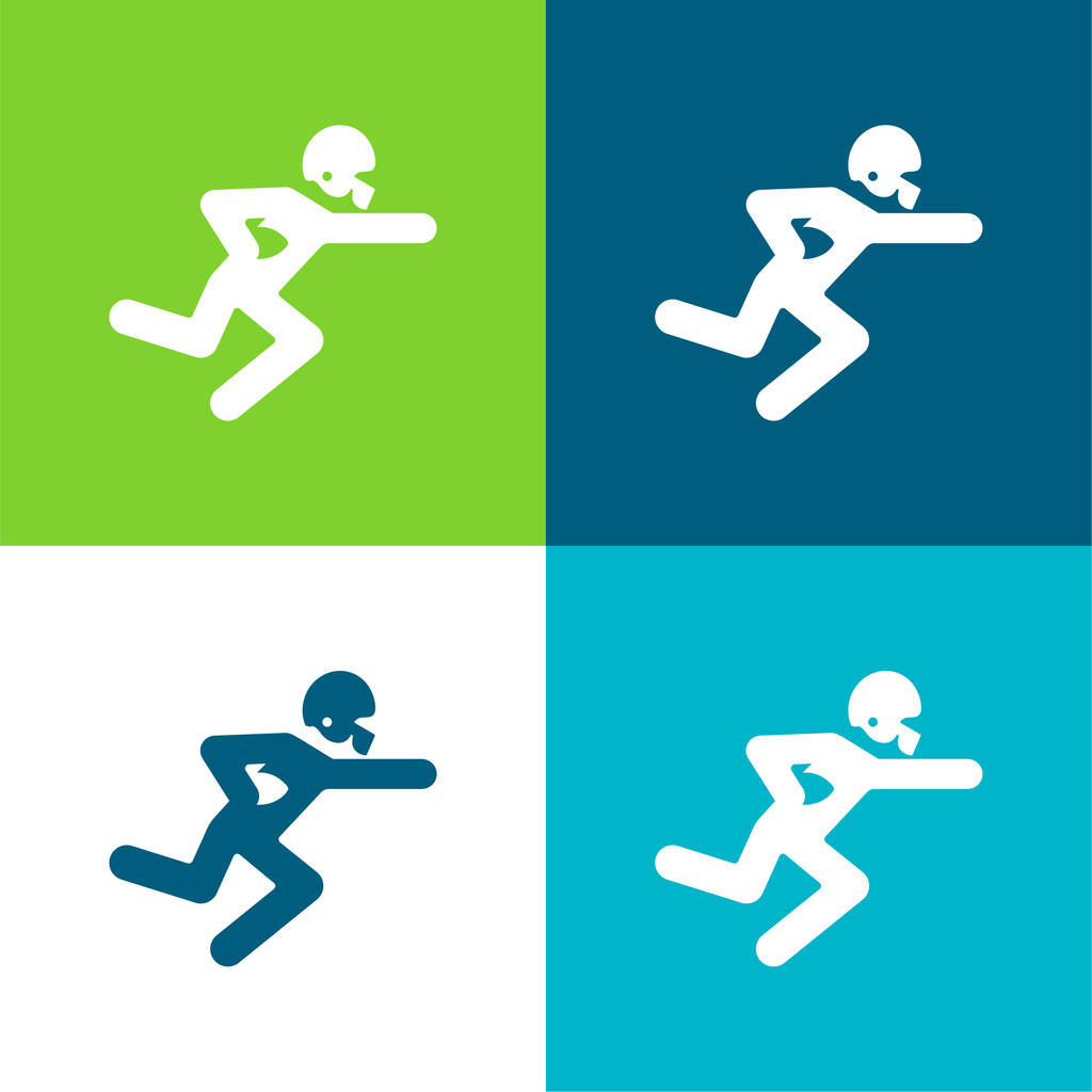Американський гравець в американський футбол Біг з м'ячем плоский чотири кольори мінімальний іконний сет - Вектор, зображення