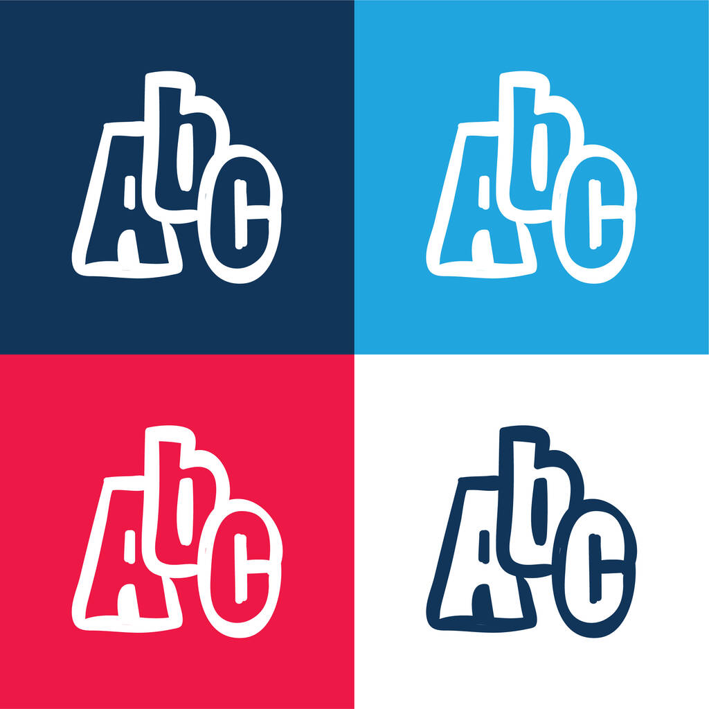 ABC Hand getrokken Letters blauw en rood vier kleuren minimale pictogram set - Vector, afbeelding