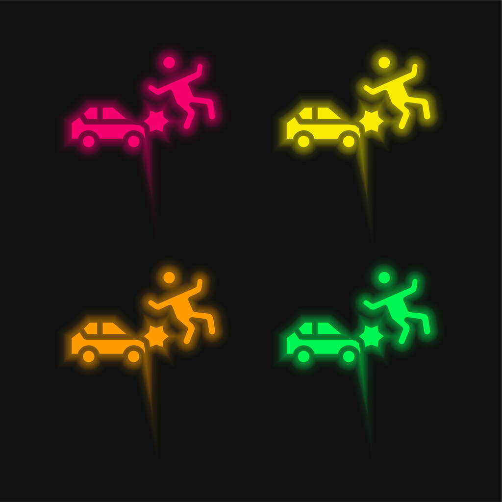 Ongeluk vier kleuren gloeiende neon vector pictogram - Vector, afbeelding