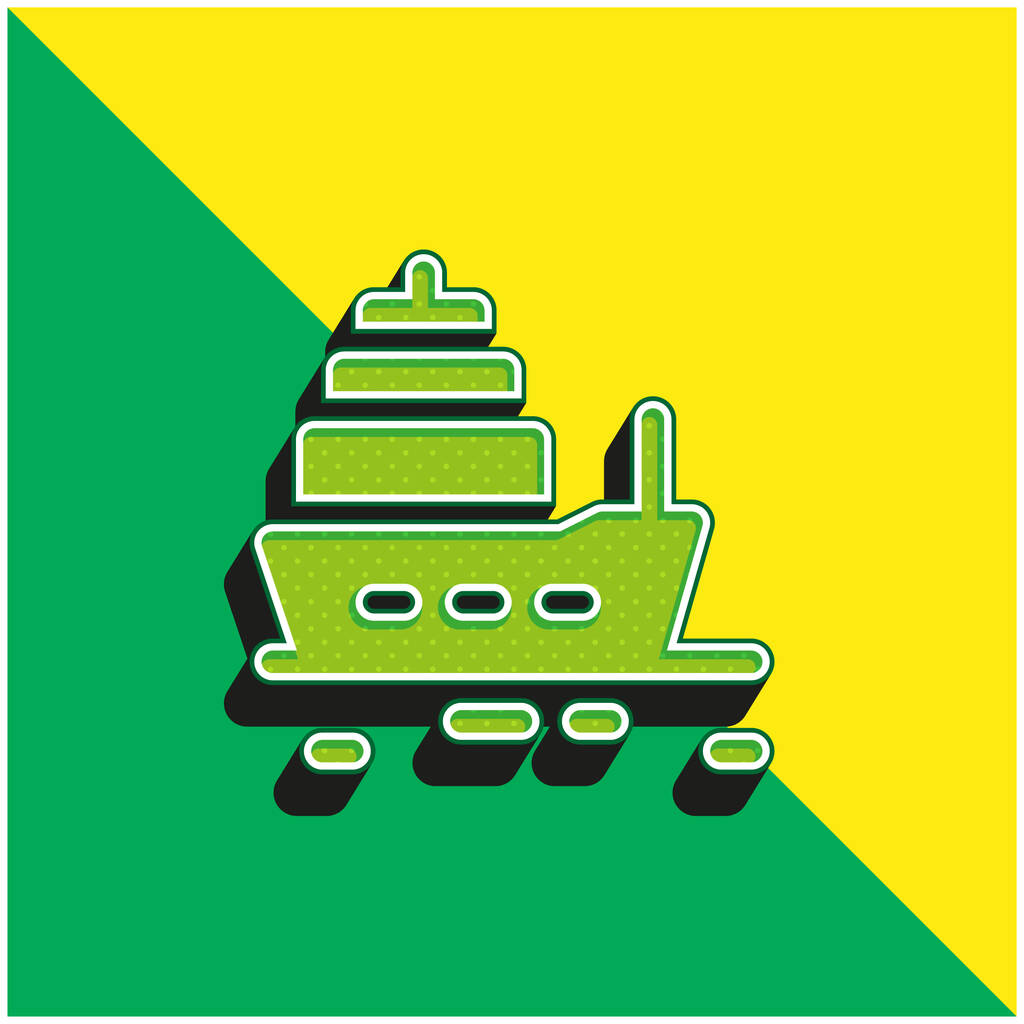 Barco verde y amarillo moderno vector 3d icono logo - Vector, imagen