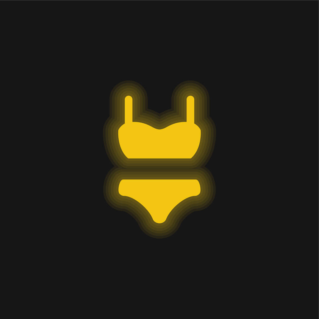 Bikiny Oblek žlutá zářící neonová ikona - Vektor, obrázek