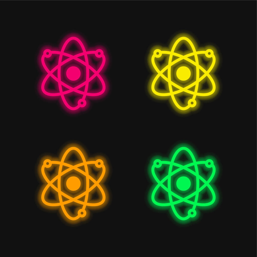 Atom vier kleur gloeiende neon vector pictogram - Vector, afbeelding