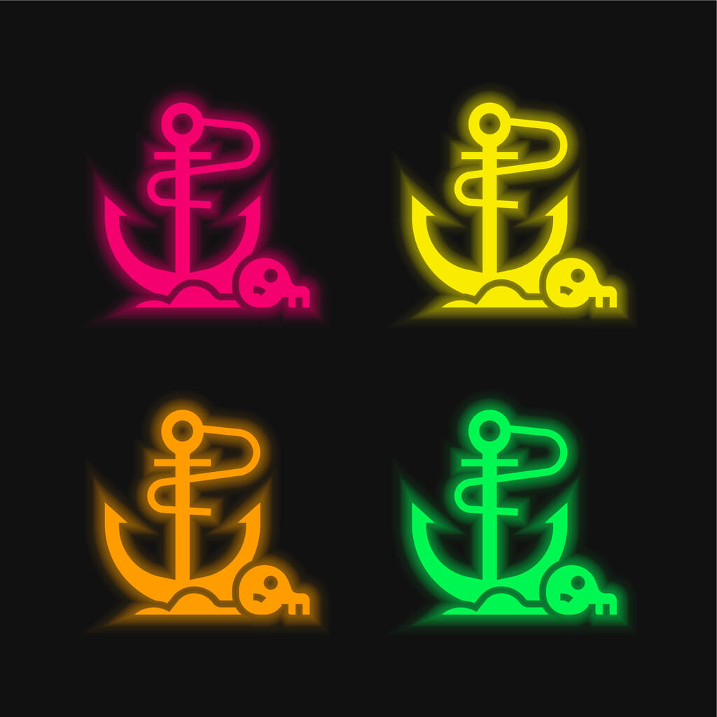 Ancla de cuatro colores brillante icono del vector de neón - Vector, imagen