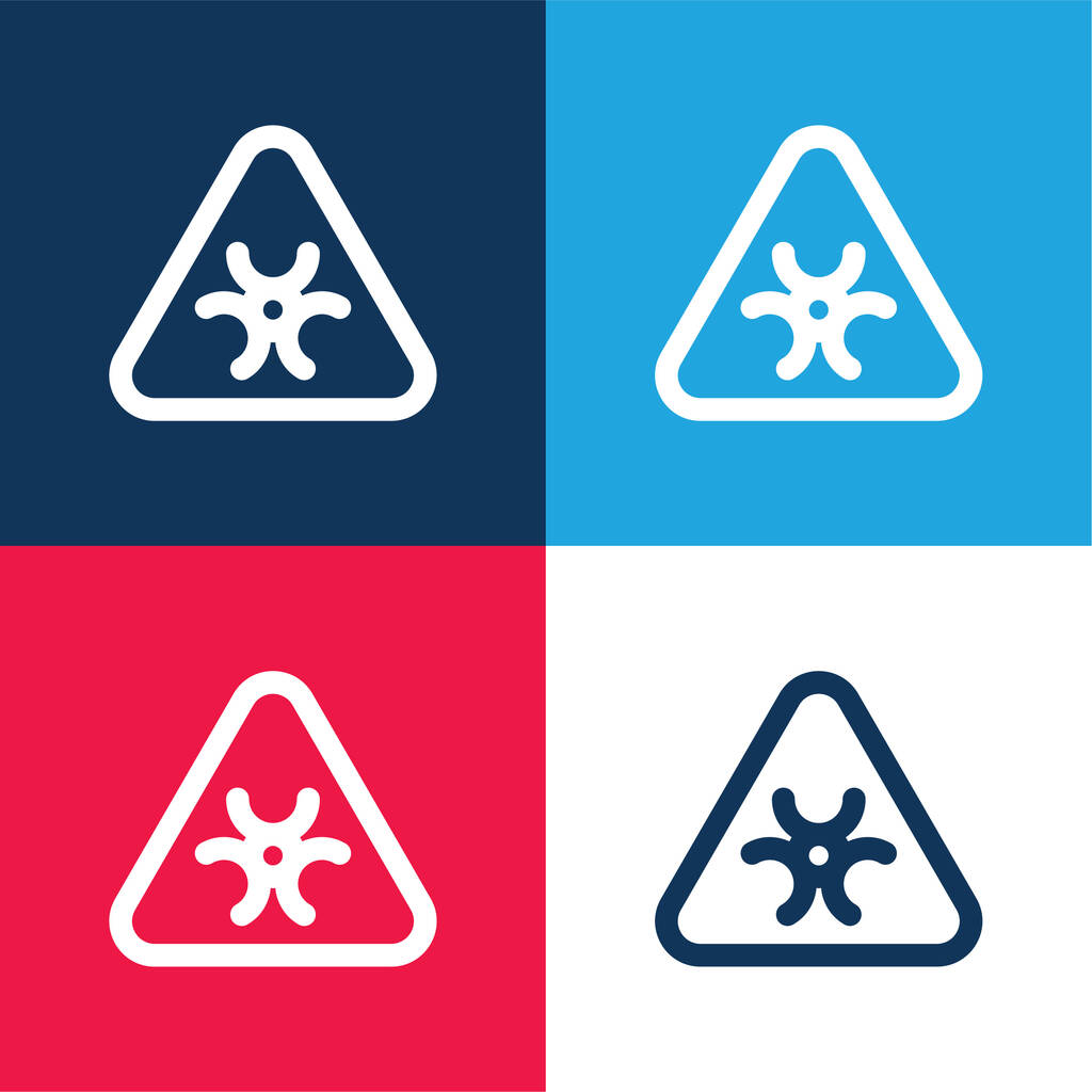 Ensemble d'icônes minimes Biohazard bleu et rouge quatre couleurs - Vecteur, image
