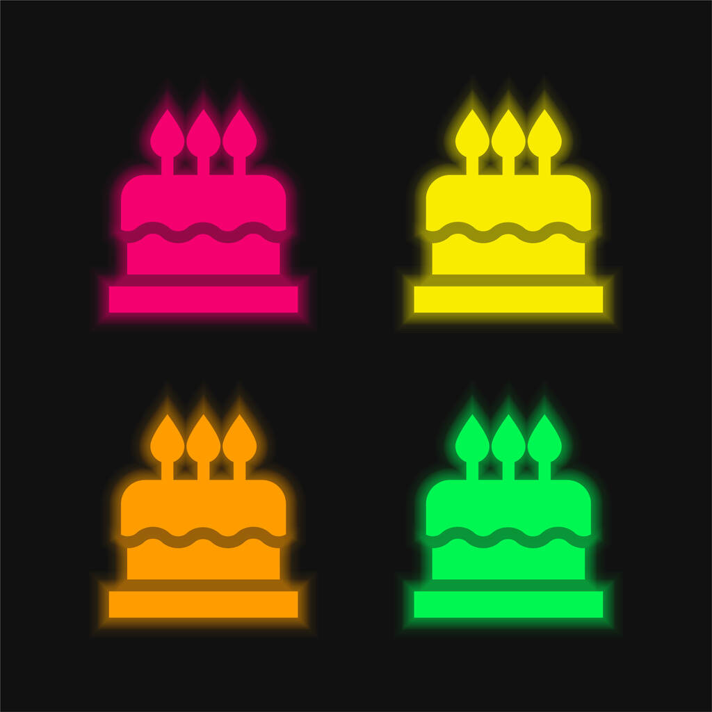 Τούρτα γενεθλίων τέσσερα χρώμα λαμπερό εικονίδιο διάνυσμα νέον - Διάνυσμα, εικόνα