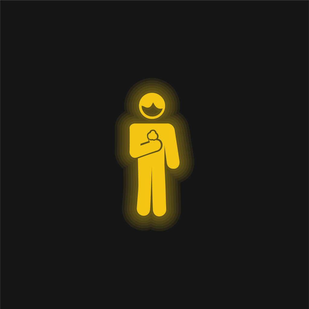 Chłopiec z lodami Stożek w żółty świecący neon ikona - Wektor, obraz