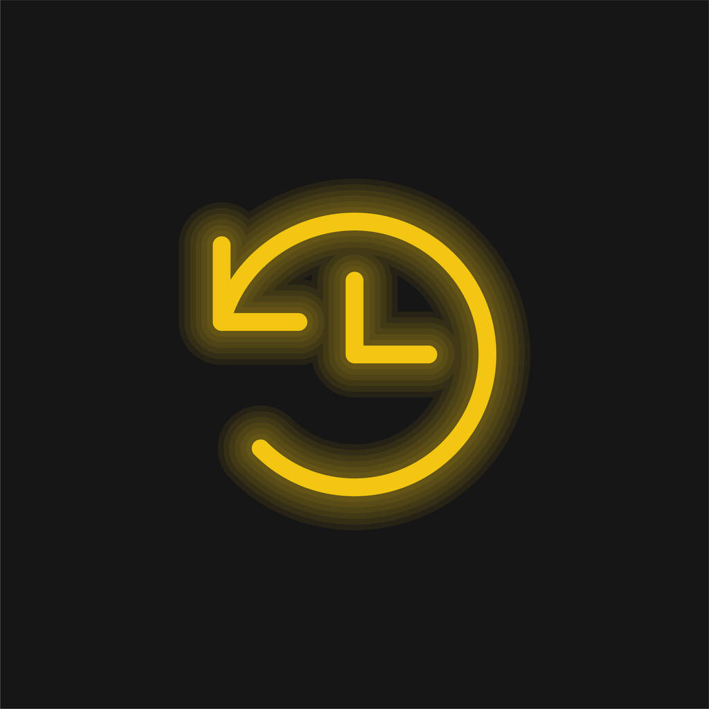 Vissza Nyíl sárga izzó neon ikon - Vektor, kép