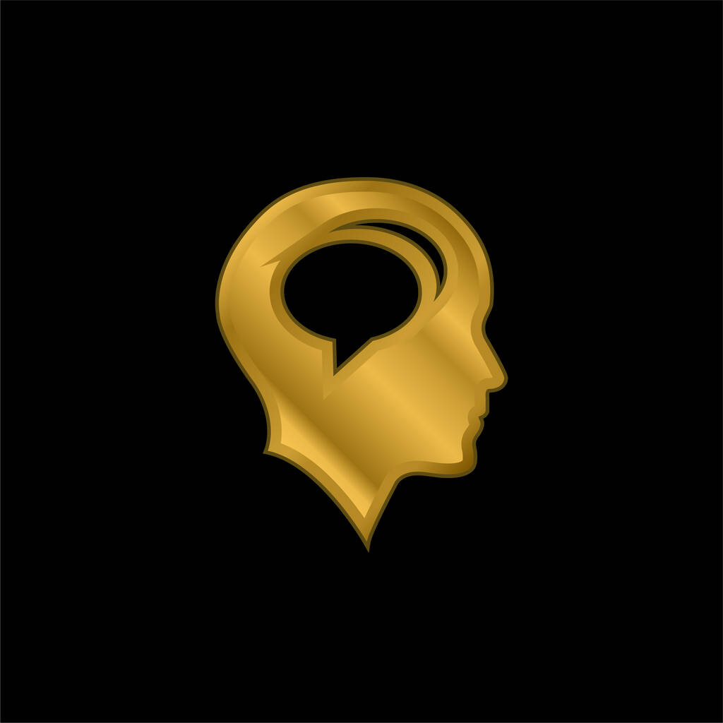 Cabeza calva con burbujas de chat Interior chapado en oro icono metálico o logo vector - Vector, Imagen