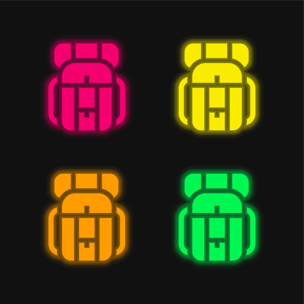 Zaino quattro colori luminosi icona vettoriale al neon - Vettoriali, immagini