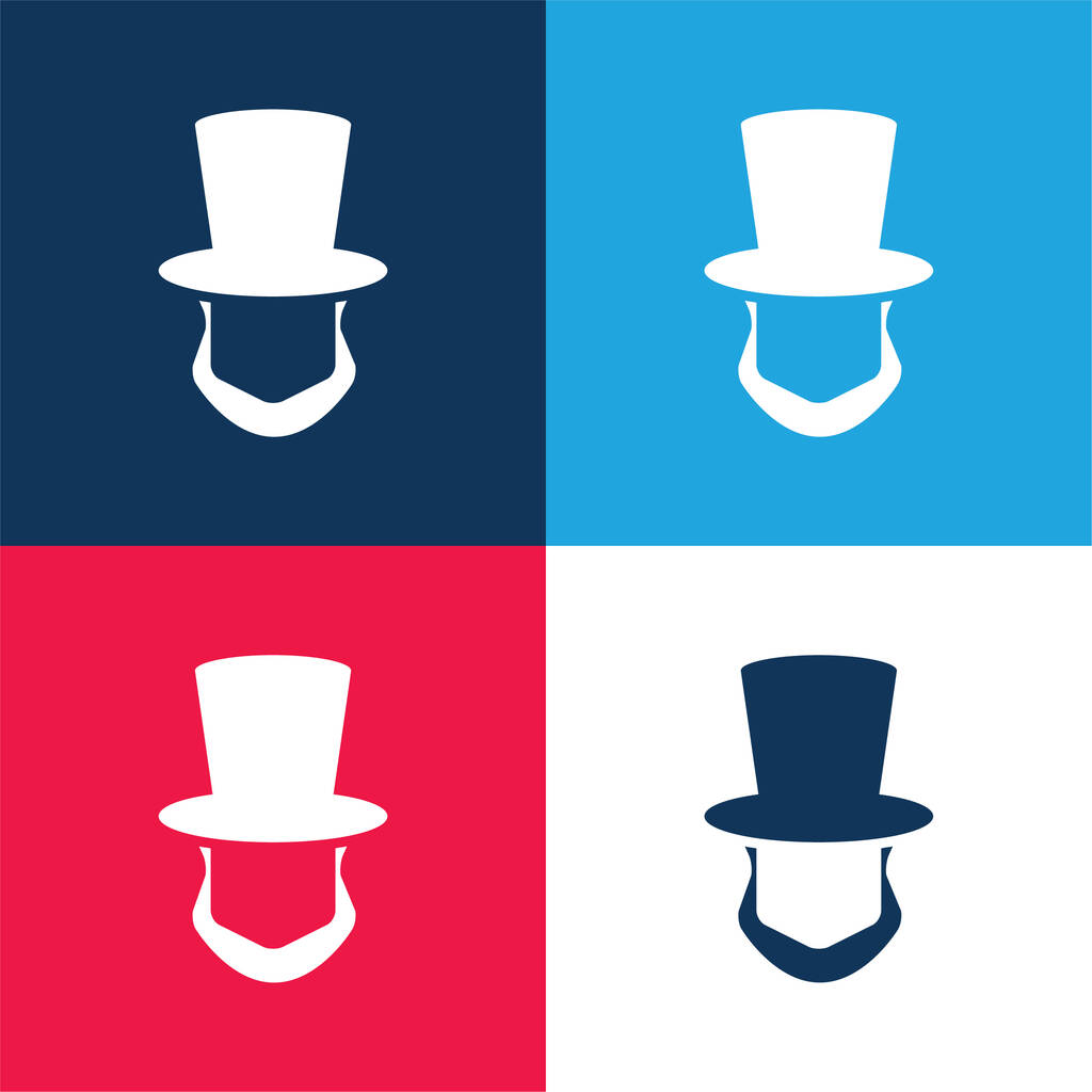 Abraham Lincoln Hat And Beard Shapes blue and red four color minimal icon set - Vector, Image