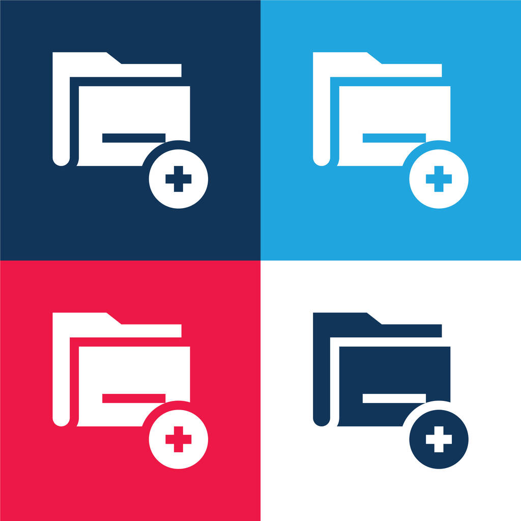 Dodaj Folder niebieski i czerwony zestaw czterech kolorów minimalnej ikony - Wektor, obraz