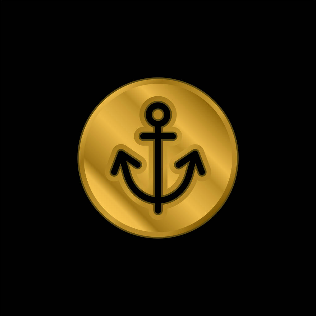 Позолоченная якорь металлическая икона или вектор логотипа - Вектор,изображение