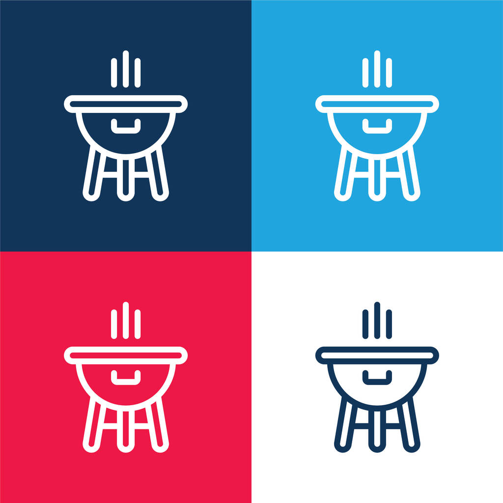 Bbq azul y rojo conjunto de iconos mínimo de cuatro colores - Vector, Imagen
