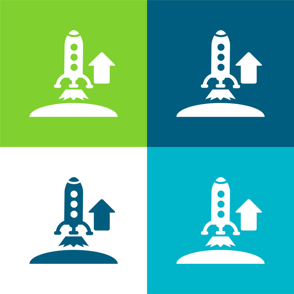 Felemelkedő rakéta Lapos négy szín minimális ikon készlet - Vektor, kép
