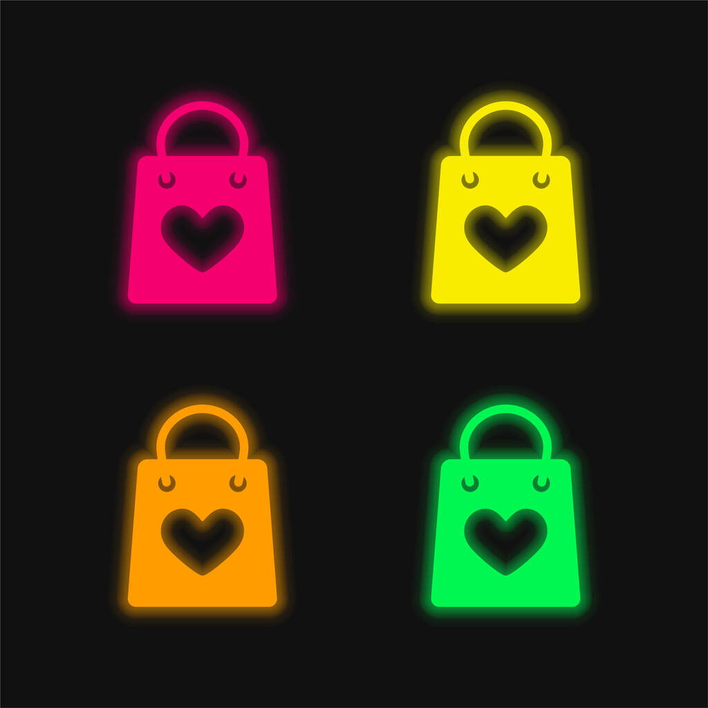 Τσάντα με μια καρδιά τέσσερις χρώμα λαμπερό νέον διάνυσμα εικονίδιο - Διάνυσμα, εικόνα