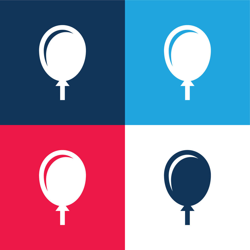 Balon niebieski i czerwony cztery kolory minimalny zestaw ikon - Wektor, obraz