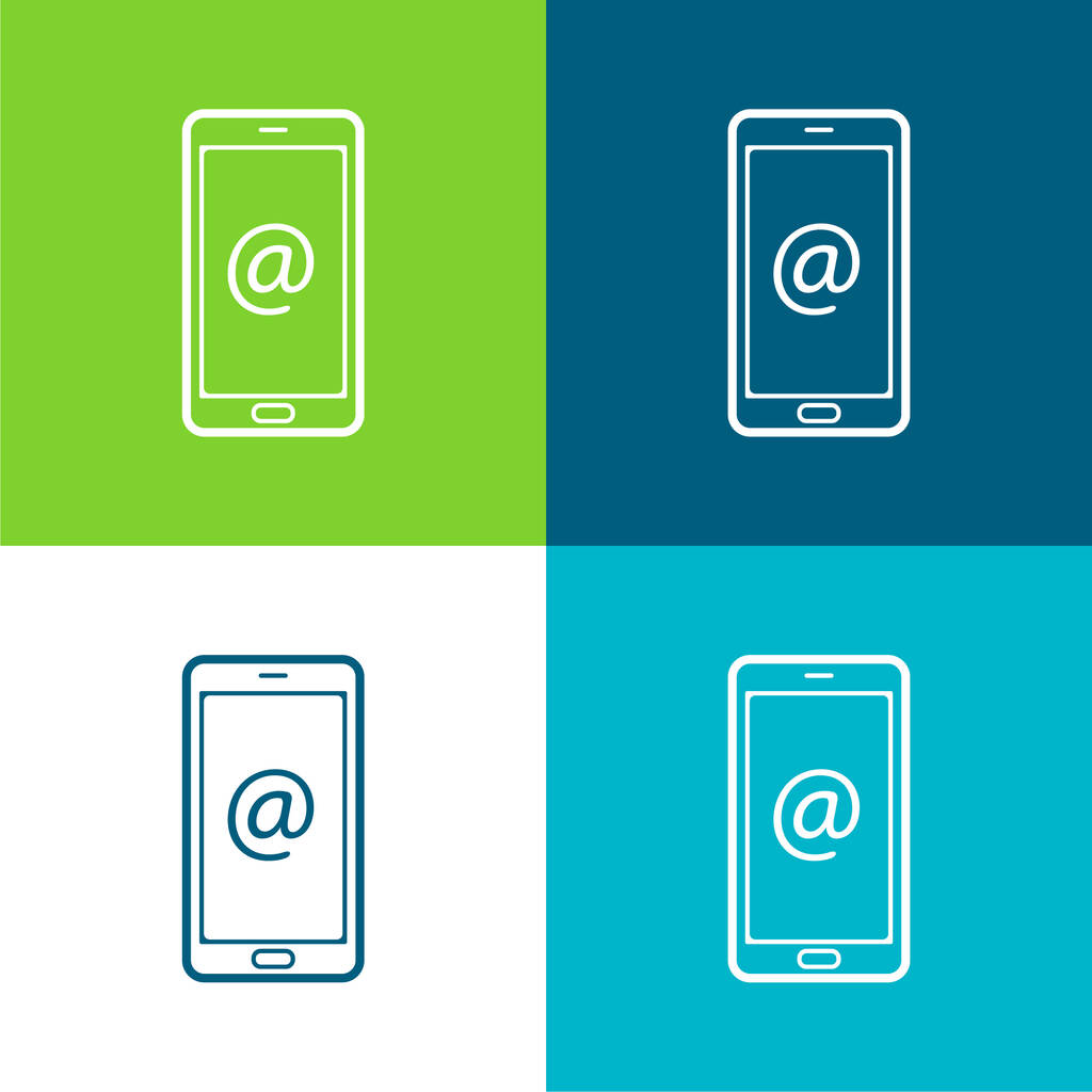 Arroba Přihlásit se Mobilní telefon obrazovka Byt čtyři barvy minimální ikona nastavena - Vektor, obrázek