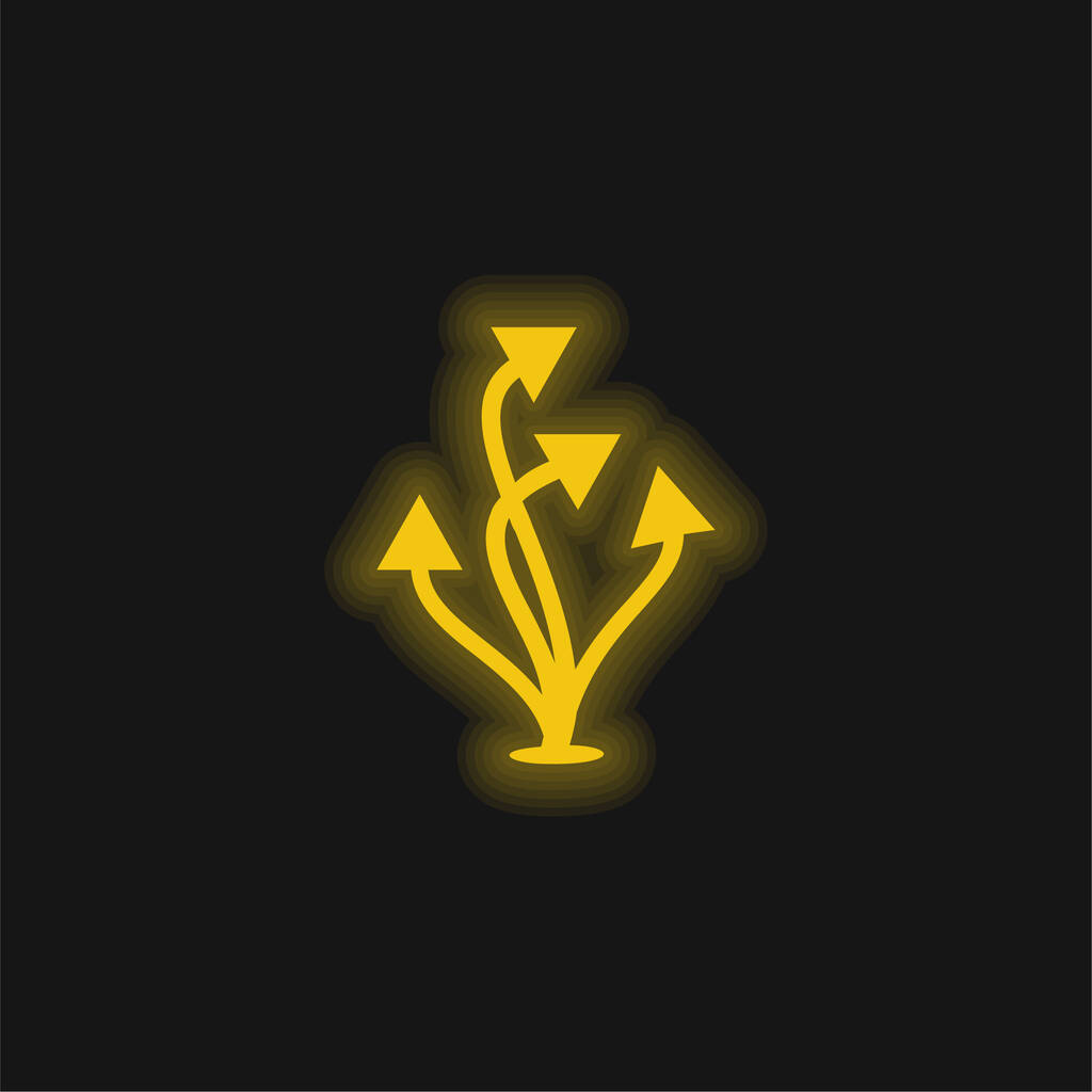 Nousevat nuolet Group keltainen hehkuva neon kuvake - Vektori, kuva