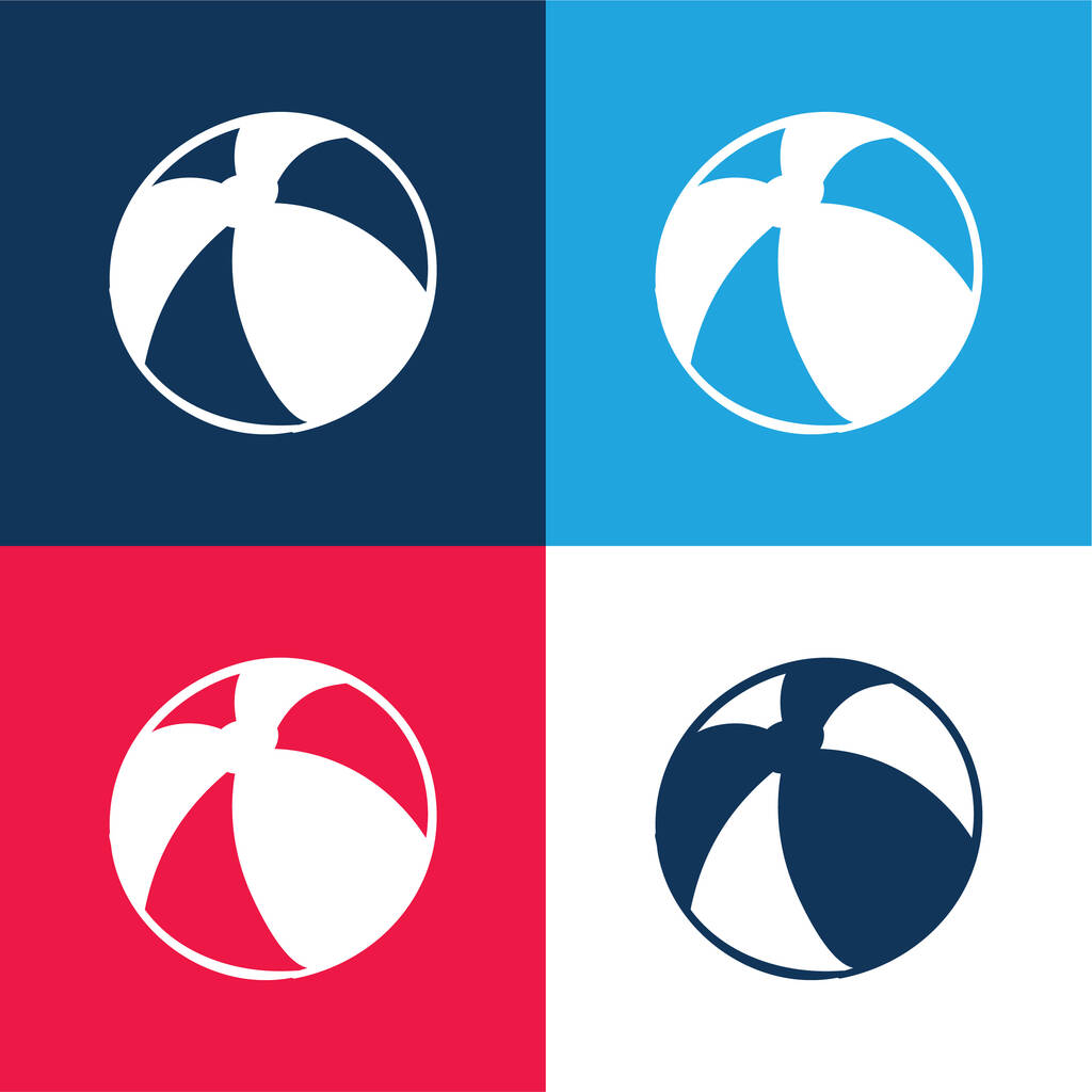 Beach Ball blau und rot vier Farben minimales Symbol-Set - Vektor, Bild
