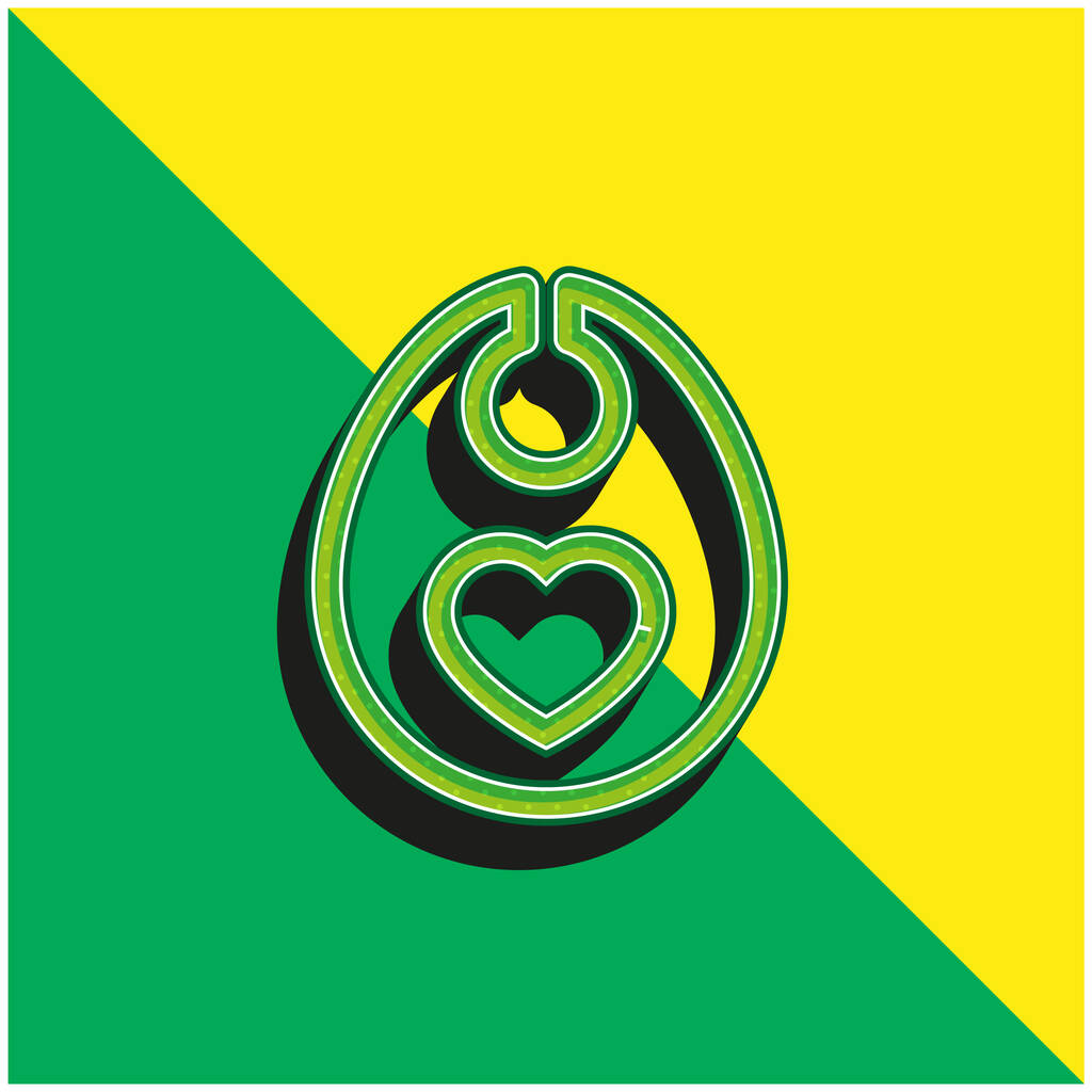 Bavoir bébé avec contour de coeur Logo vectoriel 3d moderne vert et jaune - Vecteur, image