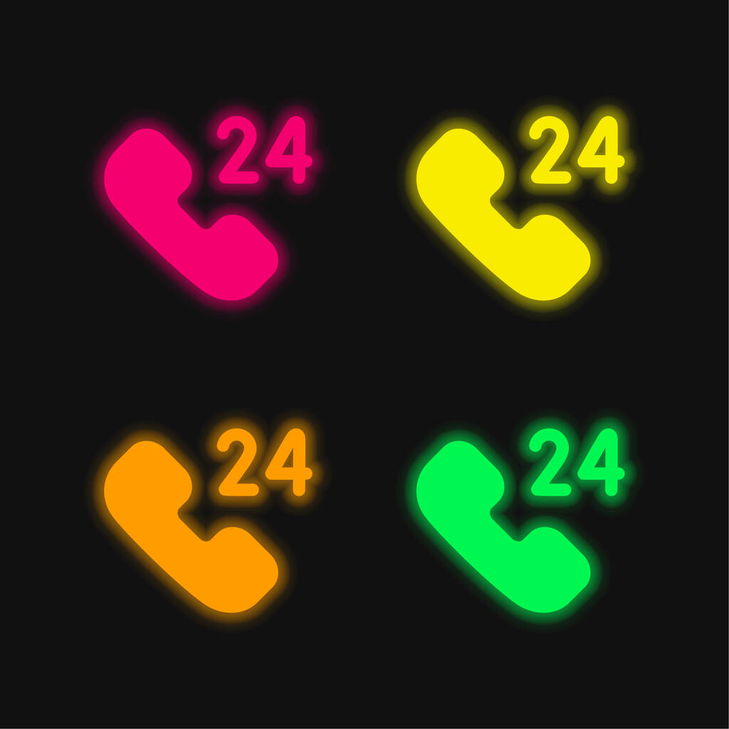 24時間サポート4色の輝くネオンベクトルアイコン - ベクター画像