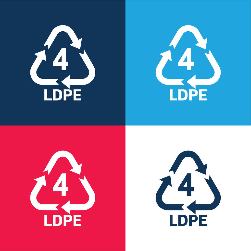 4 LDPE μπλε και κόκκινο τεσσάρων χρωμάτων ελάχιστο σύνολο εικονιδίων - Διάνυσμα, εικόνα