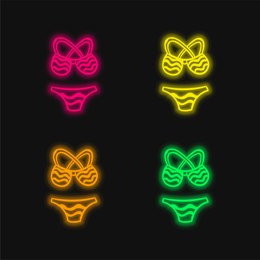 Biquíni quatro cores brilhante ícone vetor de néon - Vetor, Imagem