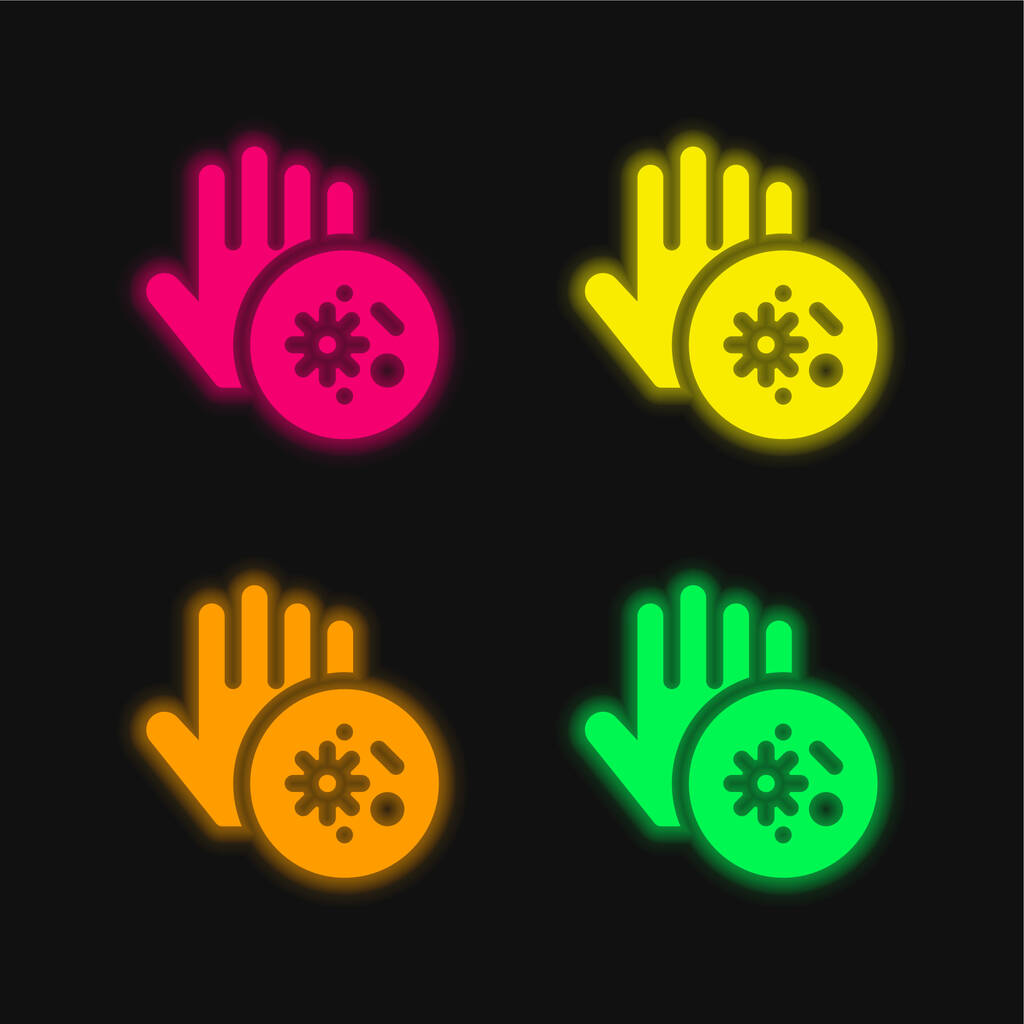 Baktériumok négy színű izzó neon vektor ikon - Vektor, kép