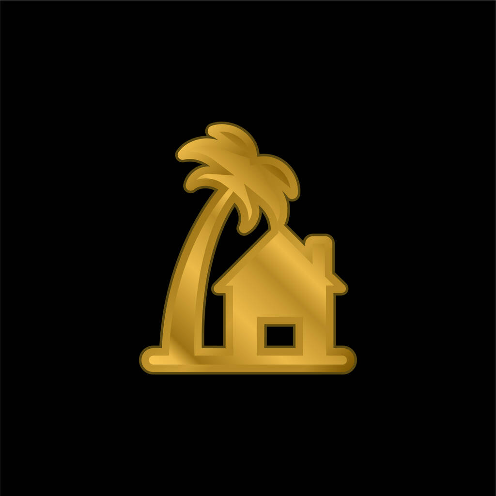 Beach House verguld metalic icoon of logo vector - Vector, afbeelding