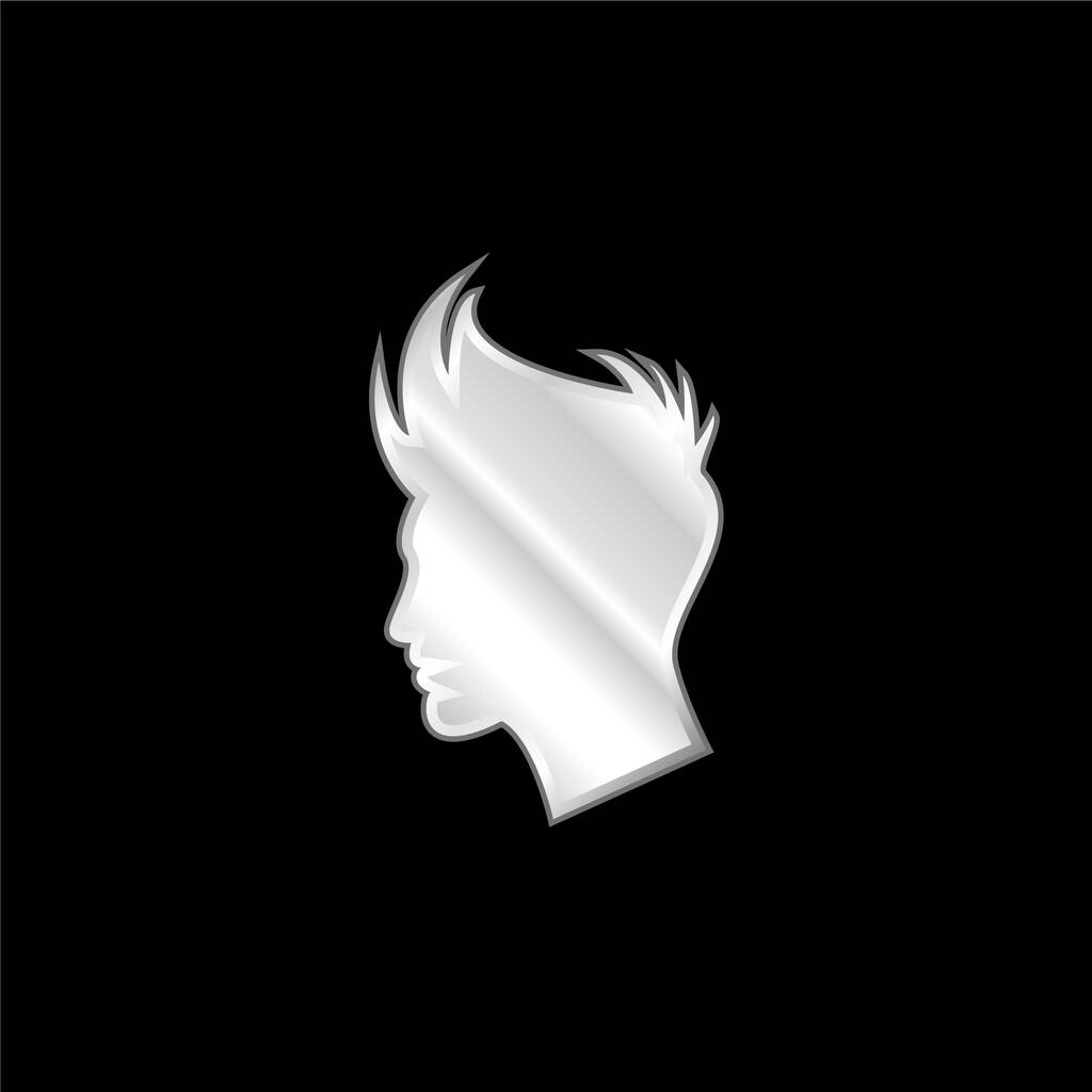 男の子の髪の形の銀メッキ金属アイコン - ベクター画像