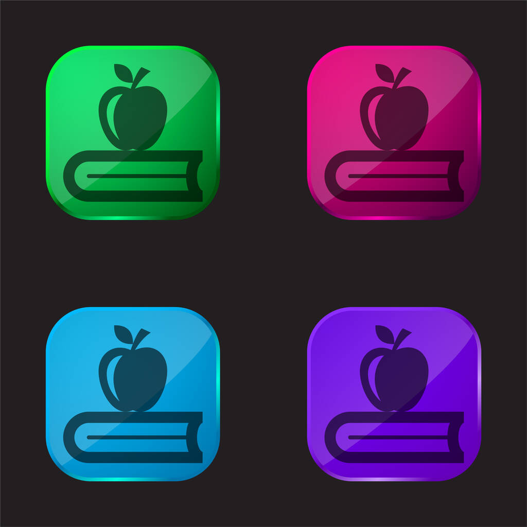 Book With Apple four color glass button - Вектор,изображение