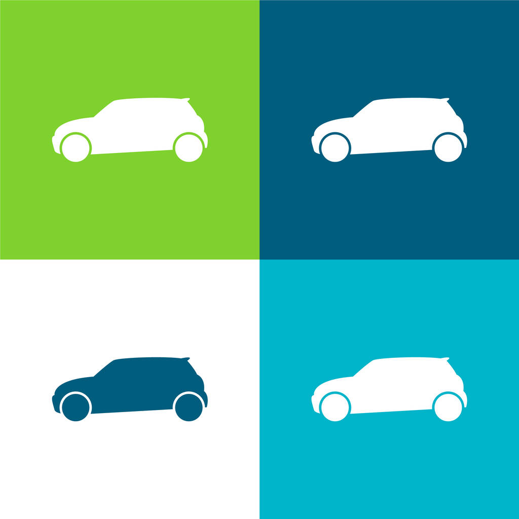 Μαύρο αυτοκίνητο πλευρά άποψη επίπεδη τέσσερις χρώμα ελάχιστο σύνολο εικονιδίων - Διάνυσμα, εικόνα