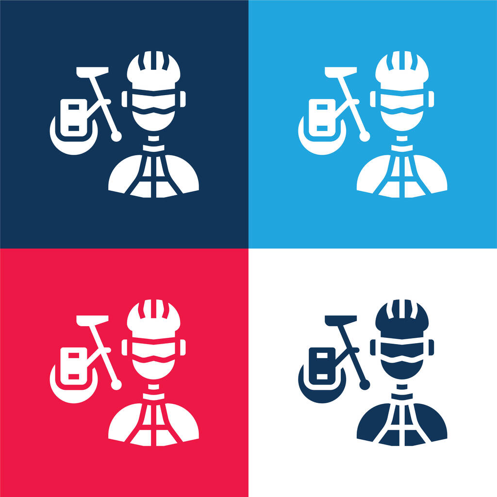 Biker blue and red four color minimal icon set - Vector, Image