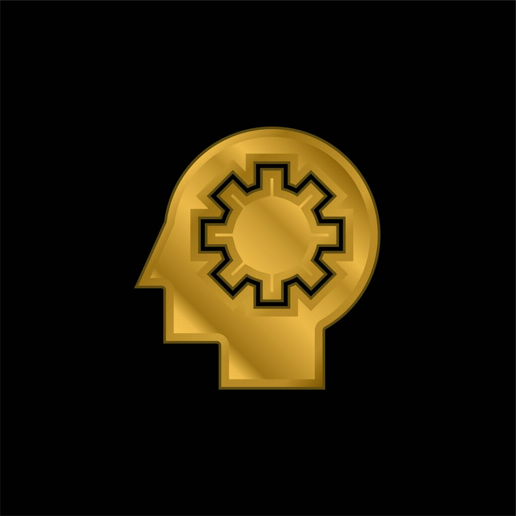 Proceso cerebral chapado en oro icono metálico o logo vector - Vector, Imagen