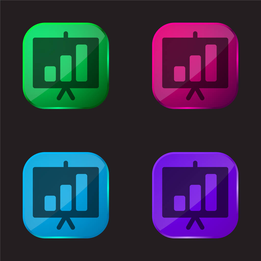 Rácsok ábra négy színű üveg gomb ikon - Vektor, kép