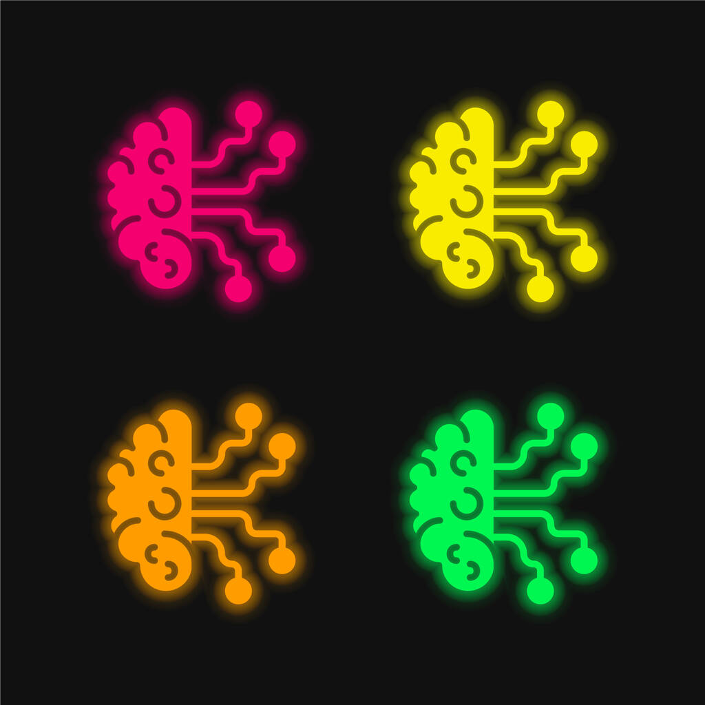 Штучний інтелект чотири кольори, що світяться неоном Векторна піктограма
 - Вектор, зображення